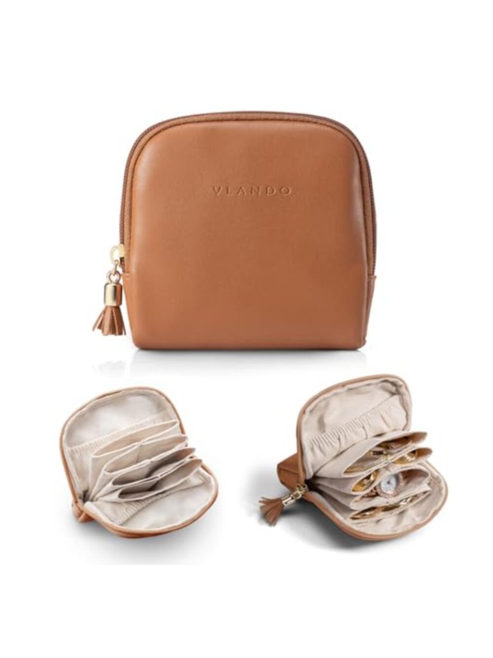 Small Travel Jewelry Case Zipper Faux Leather Pouches Compact Organizer